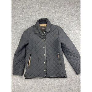 Coach Jacket Womens XS Quilted Snap Button Leather Trim Black Vintage Style